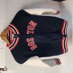 EUC Mollygoggles Boston Redsox Hand knit Sweater Jacket Boys sz 10 zipper front